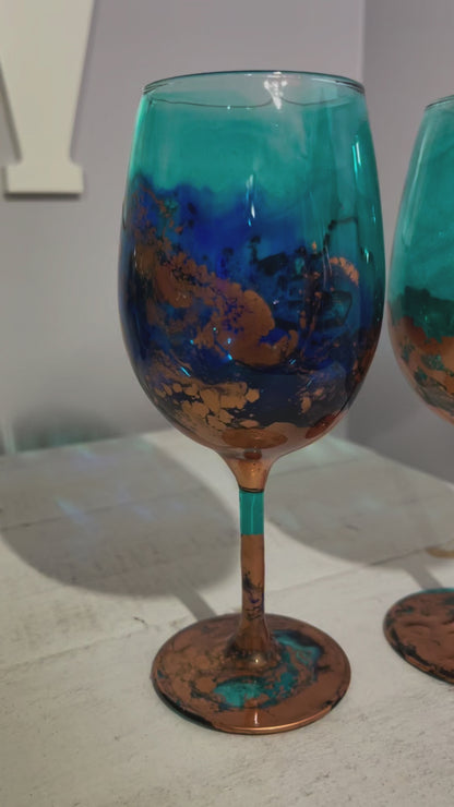 Turquoise and Copper Wine Glass & Drinkware-Handmade